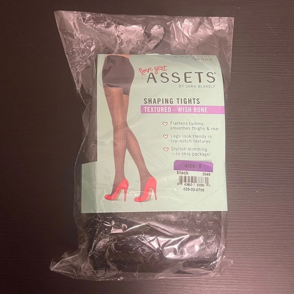 NEW Spanx by Sara Blakely Textured Wishbone Shaping Tights Black Size 5 NWT